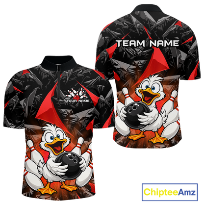 Custom Red Funny Duck Bowling Jersey for Men Bowling League Bowling Team Shirts Polo & 1/4 Zip HN233