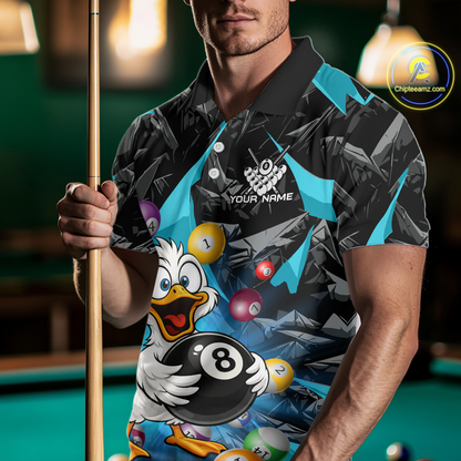 Custom Turquoise Funny Duck 8 Ball Pool Shirts Billiard Shirt for Men Billiard Team Jersey League NNT172
