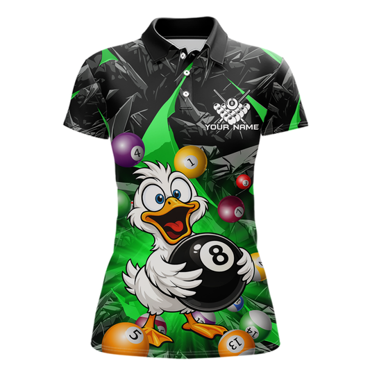 Custom Green Funny Duck 8 Ball Pool Shirts Billiard Shirt for Women Billiard Team Jersey League NNT172