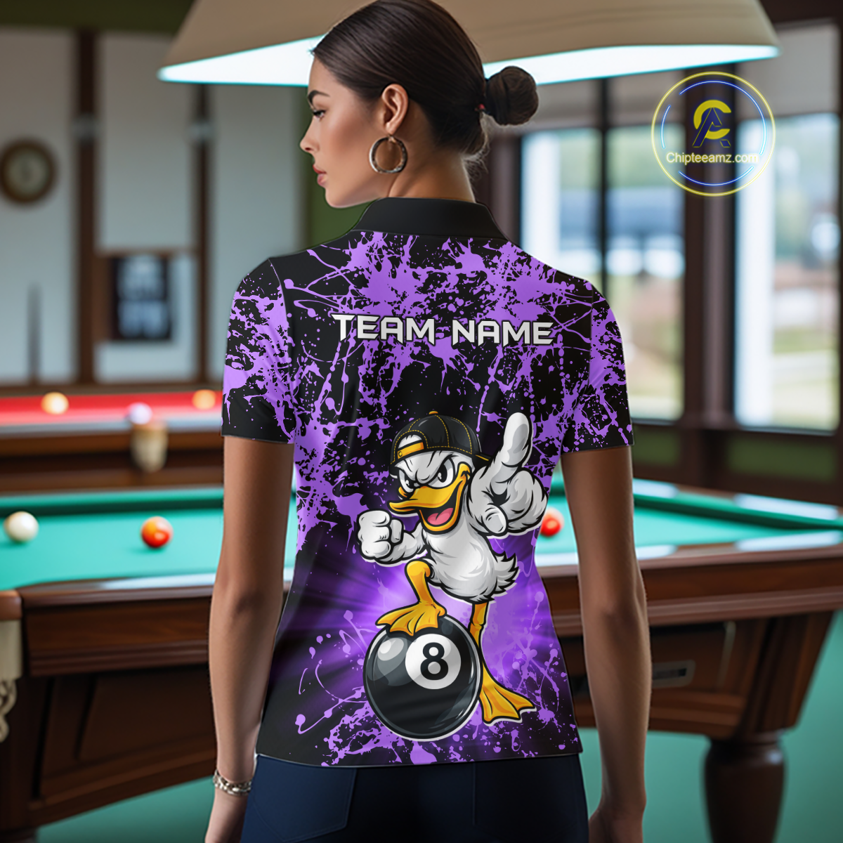 Custom Purple Funny Duck Billiard Shirt for Women Billiard Team Jersey League 8 Ball Pool Shirts NNT171