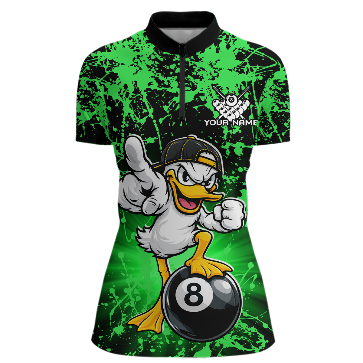 Custom Green Funny Duck Billiard Shirt for Women Billiard Team Jersey League 8 Ball Pool Shirts NNT171