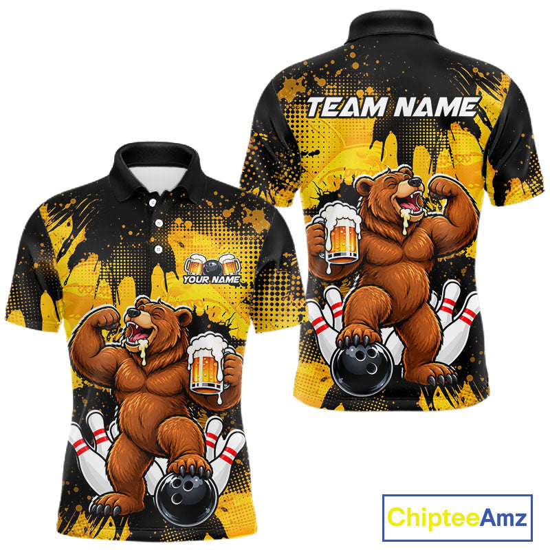 Funny Beer Bear Custom Bear Bowling Team Shirts for Men Bowling Tournament for Bowler HNT642