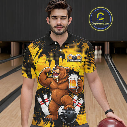 Funny Beer Bear Custom Bear Bowling Team Shirts for Men Bowling Tournament for Bowler HNT642