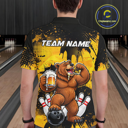 Funny Beer Bear Custom Bear Bowling Team Shirts for Men Bowling Tournament for Bowler HNT642