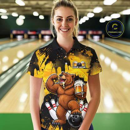 Funny Beer Bear Custom Bear Bowling Team Shirts for Women Bowling Tournament for Bowler HNT642