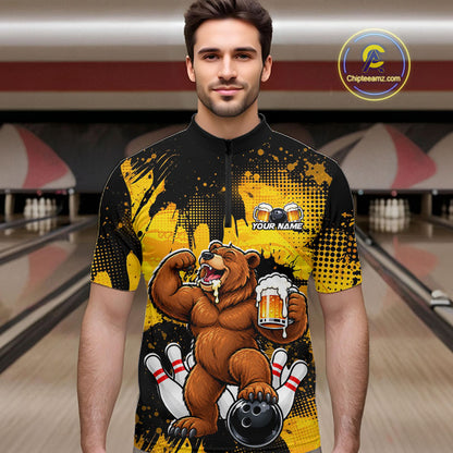 Funny Beer Bear Custom Bear Bowling Team Shirts for Men Bowling Tournament for Bowler HNT642