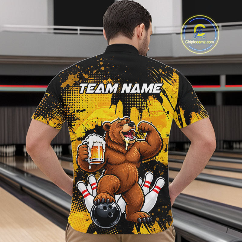 Funny Beer Bear Custom Bear Bowling Team Shirts for Men Bowling Tournament for Bowler HNT642