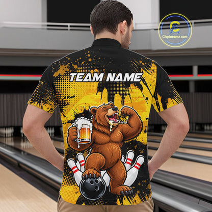 Funny Beer Bear Custom Bear Bowling Team Shirts for Men Bowling Tournament for Bowler HNT642
