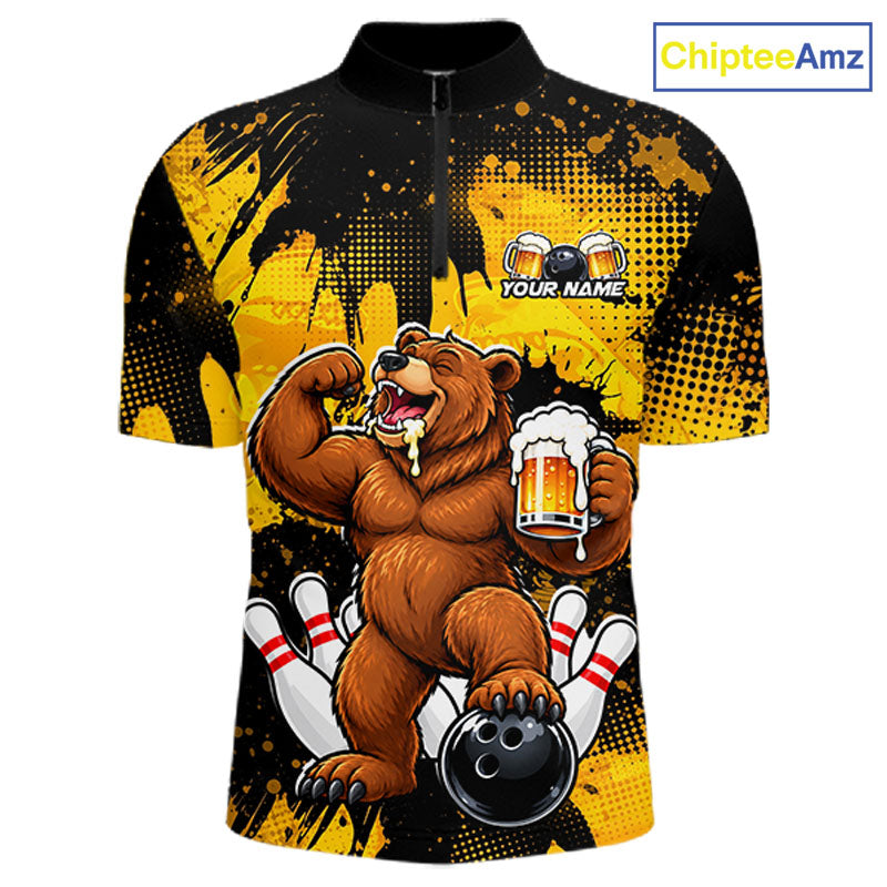 Funny Beer Bear Custom Bear Bowling Team Shirts for Men Bowling Tournament for Bowler HNT642