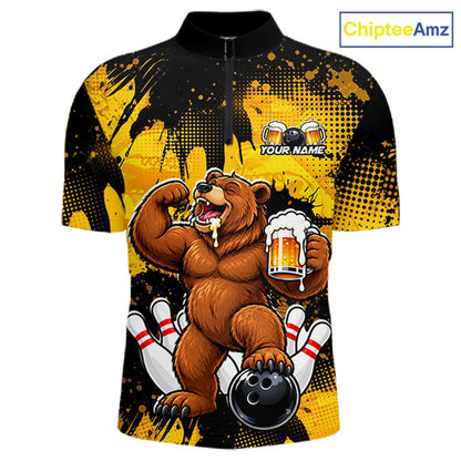 Funny Beer Bear Custom Bear Bowling Team Shirts for Men Bowling Tournament for Bowler HNT642