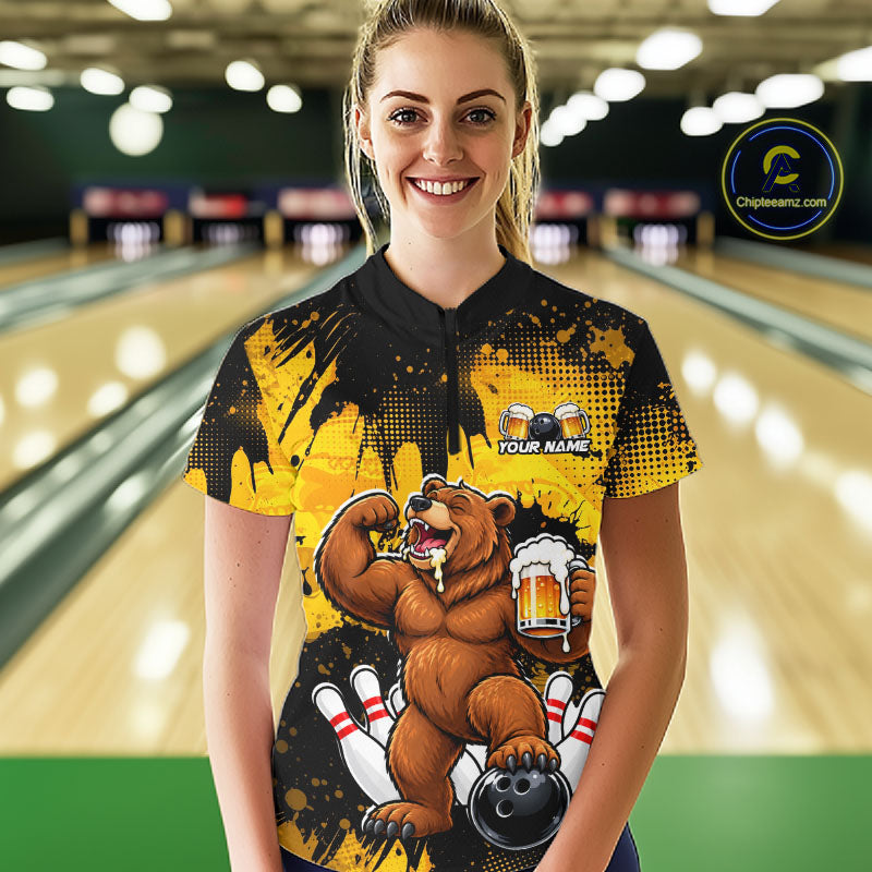 Funny Beer Bear Custom Bear Bowling Team Shirts for Women Bowling Tournament for Bowler HNT642