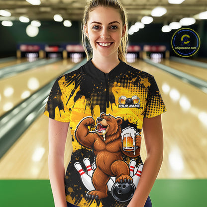 Funny Beer Bear Custom Bear Bowling Team Shirts for Women Bowling Tournament for Bowler HNT642