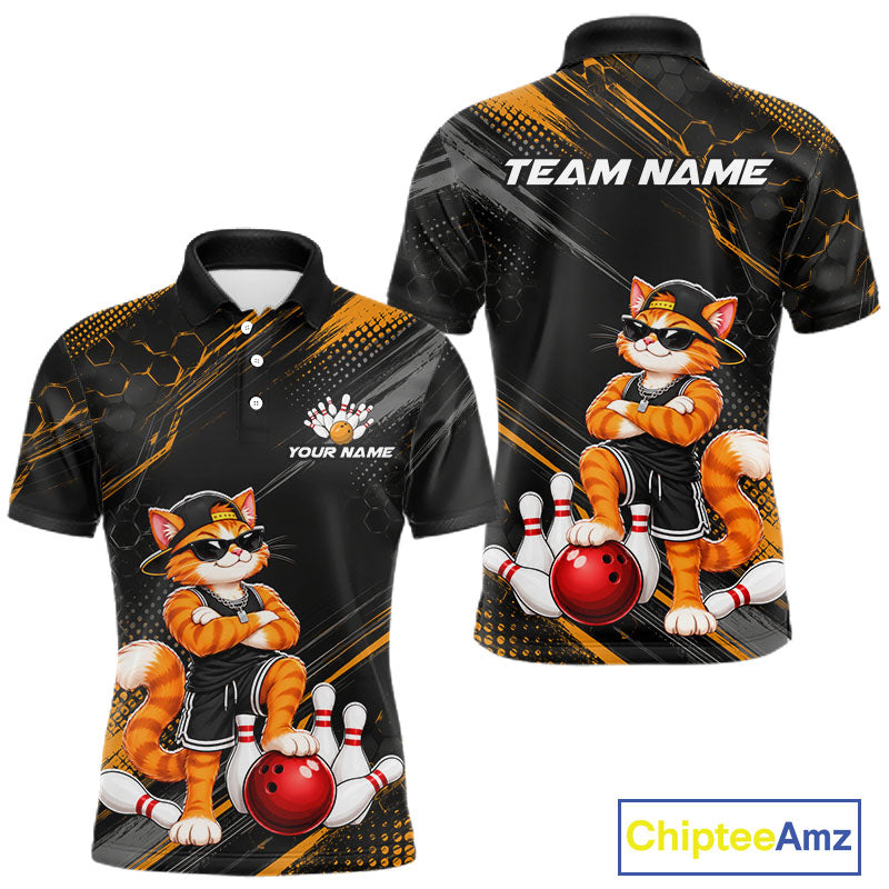 Custom Funny Cat Bowling Team Shirts for Men Bowling Tournament for Bowler Polo & 1/4 Zip HNT644