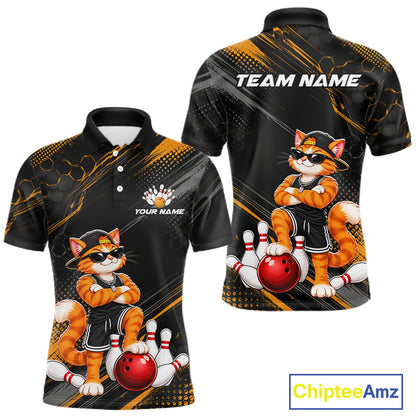Custom Funny Cat Bowling Team Shirts for Men Bowling Tournament for Bowler Polo & 1/4 Zip HNT644