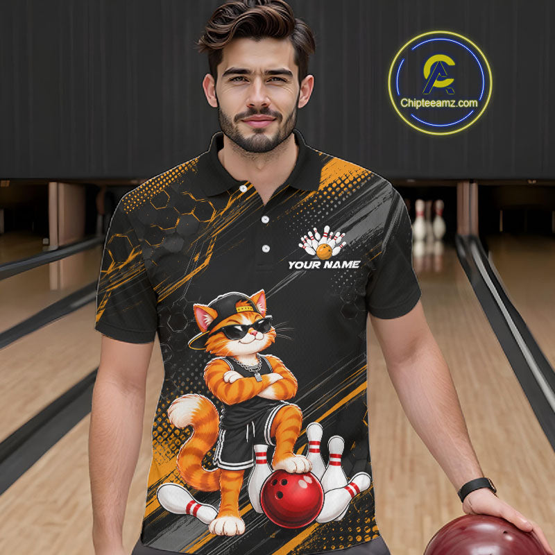 Custom Funny Cat Bowling Team Shirts for Men Bowling Tournament for Bowler Polo & 1/4 Zip HNT644