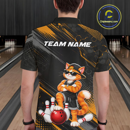 Custom Funny Cat Bowling Team Shirts for Men Bowling Tournament for Bowler Polo & 1/4 Zip HNT644