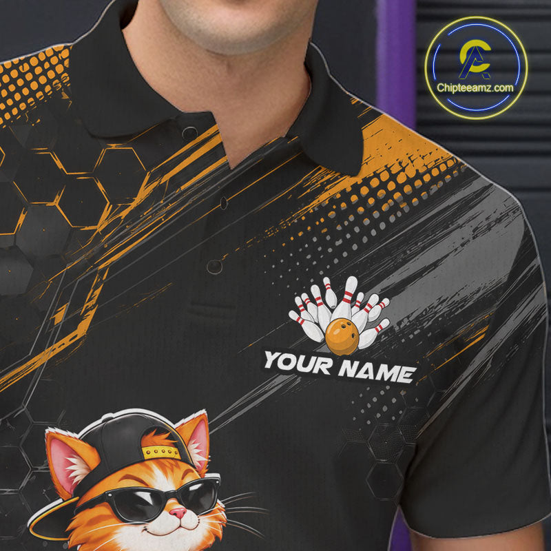 Custom Funny Cat Bowling Team Shirts for Men Bowling Tournament for Bowler Polo & 1/4 Zip HNT644