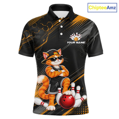 Custom Funny Cat Bowling Team Shirts for Men Bowling Tournament for Bowler Polo & 1/4 Zip HNT644