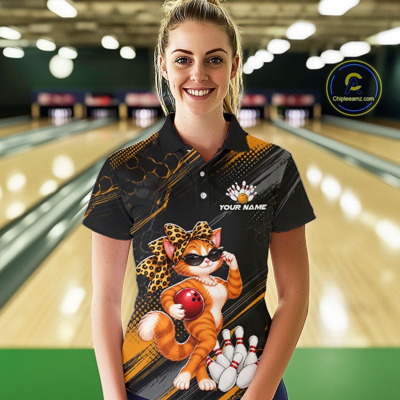 Custom Funny Cat Bowling Team Shirts for Women Bowling Tournament for Bowler Polo & 1/4 Zip HNT644