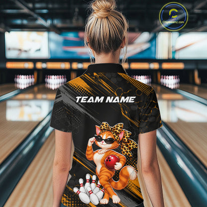 Custom Funny Cat Bowling Team Shirts for Women Bowling Tournament for Bowler Polo & 1/4 Zip HNT644