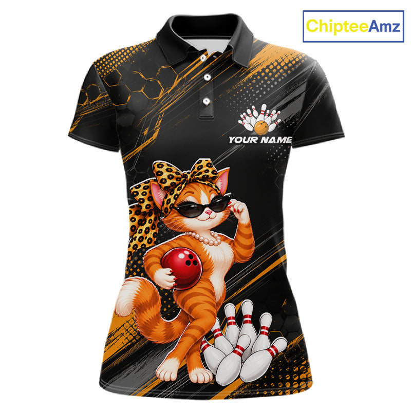 Custom Funny Cat Bowling Team Shirts for Women Bowling Tournament for Bowler Polo & 1/4 Zip HNT644