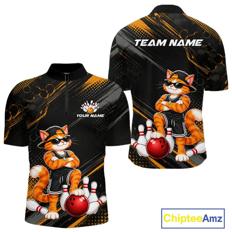 Custom Funny Cat Bowling Team Shirts for Men Bowling Tournament for Bowler Polo & 1/4 Zip HNT644