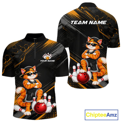 Custom Funny Cat Bowling Team Shirts for Men Bowling Tournament for Bowler Polo & 1/4 Zip HNT644