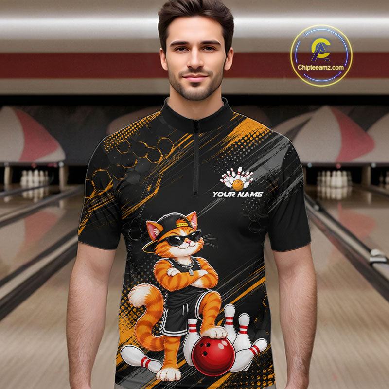 Custom Funny Cat Bowling Team Shirts for Men Bowling Tournament for Bowler Polo & 1/4 Zip HNT644