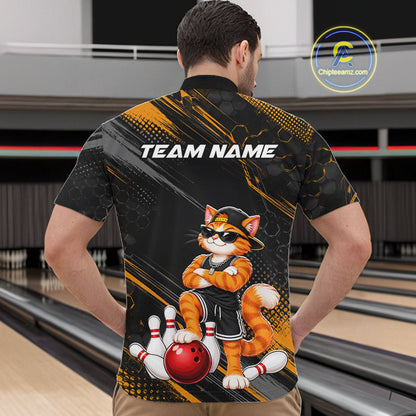 Custom Funny Cat Bowling Team Shirts for Men Bowling Tournament for Bowler Polo & 1/4 Zip HNT644