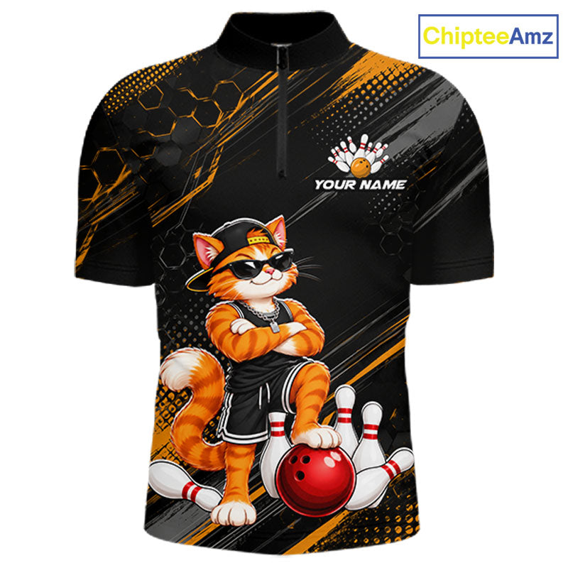 Custom Funny Cat Bowling Team Shirts for Men Bowling Tournament for Bowler Polo & 1/4 Zip HNT644
