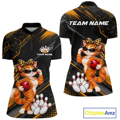 Custom Funny Cat Bowling Team Shirts for Women Bowling Tournament for Bowler Polo & 1/4 Zip HNT644