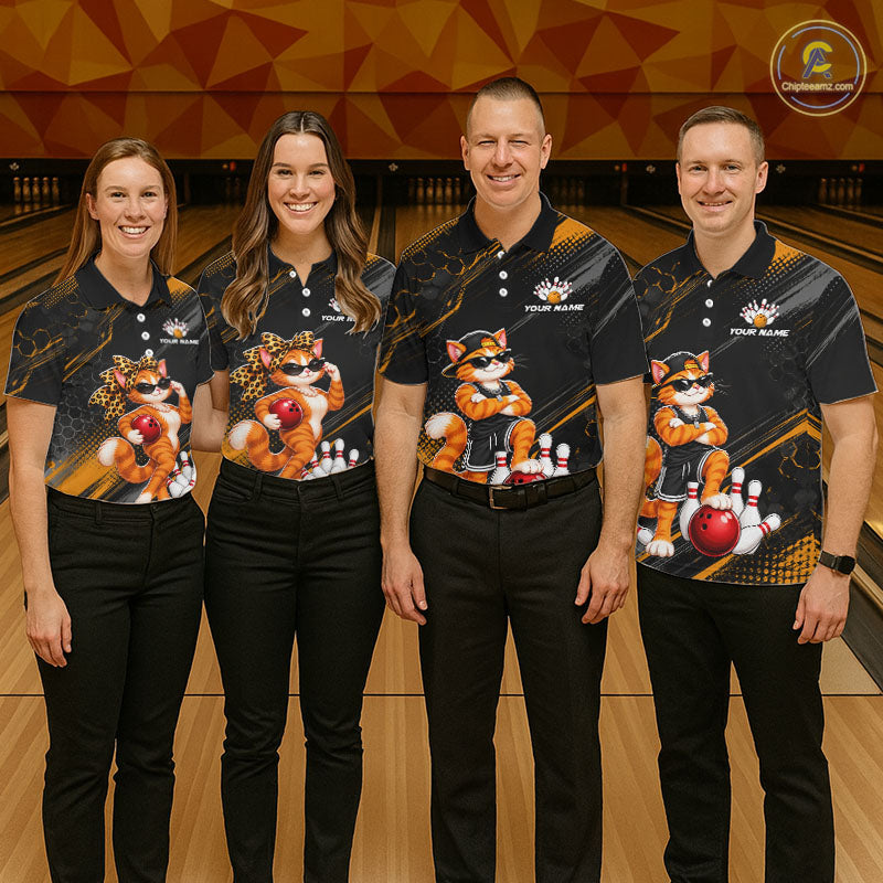 Custom Funny Cat Bowling Team Shirts for Men Bowling Tournament for Bowler Polo & 1/4 Zip HNT644