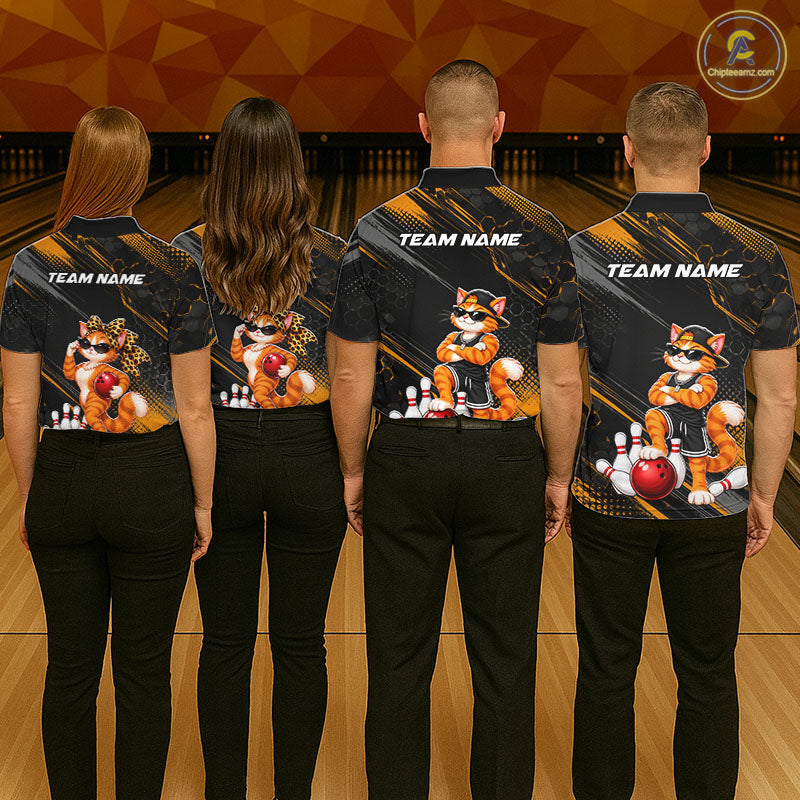 Custom Funny Cat Bowling Team Shirts for Women Bowling Tournament for Bowler Polo & 1/4 Zip HNT644