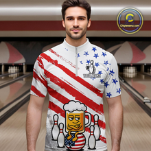 Load image into Gallery viewer, Custom US Flag Funny Beer Bowling Jersey for Men Polo &amp; 1/4 Zip Bowling Team Shirts HNT143