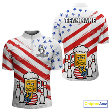 Load image into Gallery viewer, Custom US Flag Funny Beer Bowling Jersey for Men Polo &amp; 1/4 Zip Bowling Team Shirts HNT143