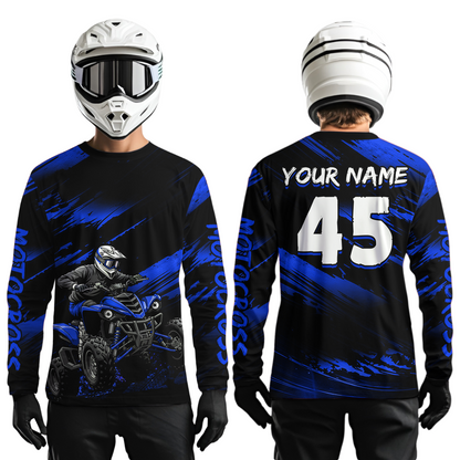 Custom Blue ATV Motocross Jersey Kid Adult Quad Bike Jersey Off-Road Shirt UPF30+ DNT58