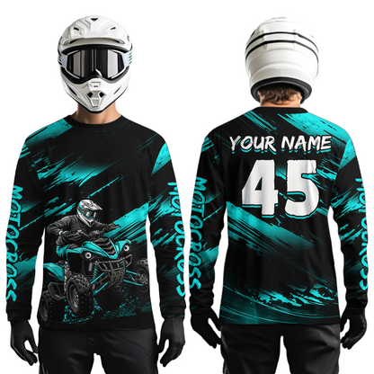 Custom Turquoise ATV Motocross Jersey Kid Adult Quad Bike Jersey Off-Road Shirt UPF30+ DNT58