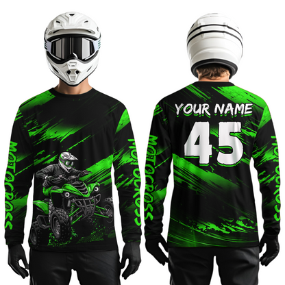 Custom Green ATV Motocross Jersey Kid Adult Quad Bike Jersey Off-Road Shirt UPF30+ DNT58