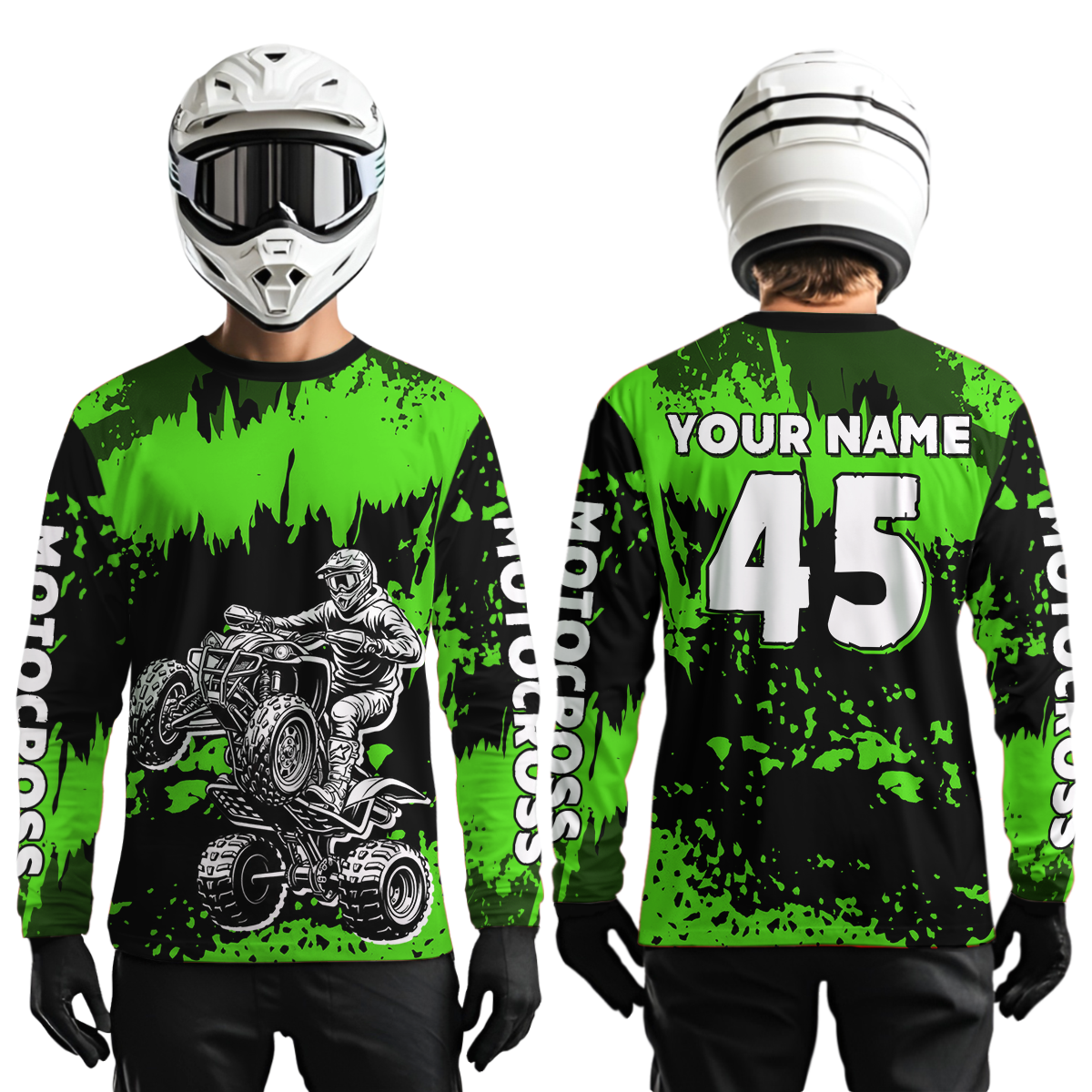 Green ATV Motocross Jersey Kid Adult Custom Quad Bike Jersey Off-Road Shirt UPF30+ DNT59
