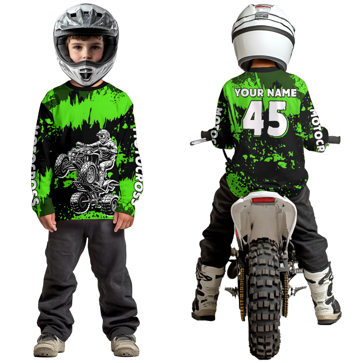 Green ATV Motocross Jersey Kid Adult Custom Quad Bike Jersey Off-Road Shirt UPF30+ DNT59