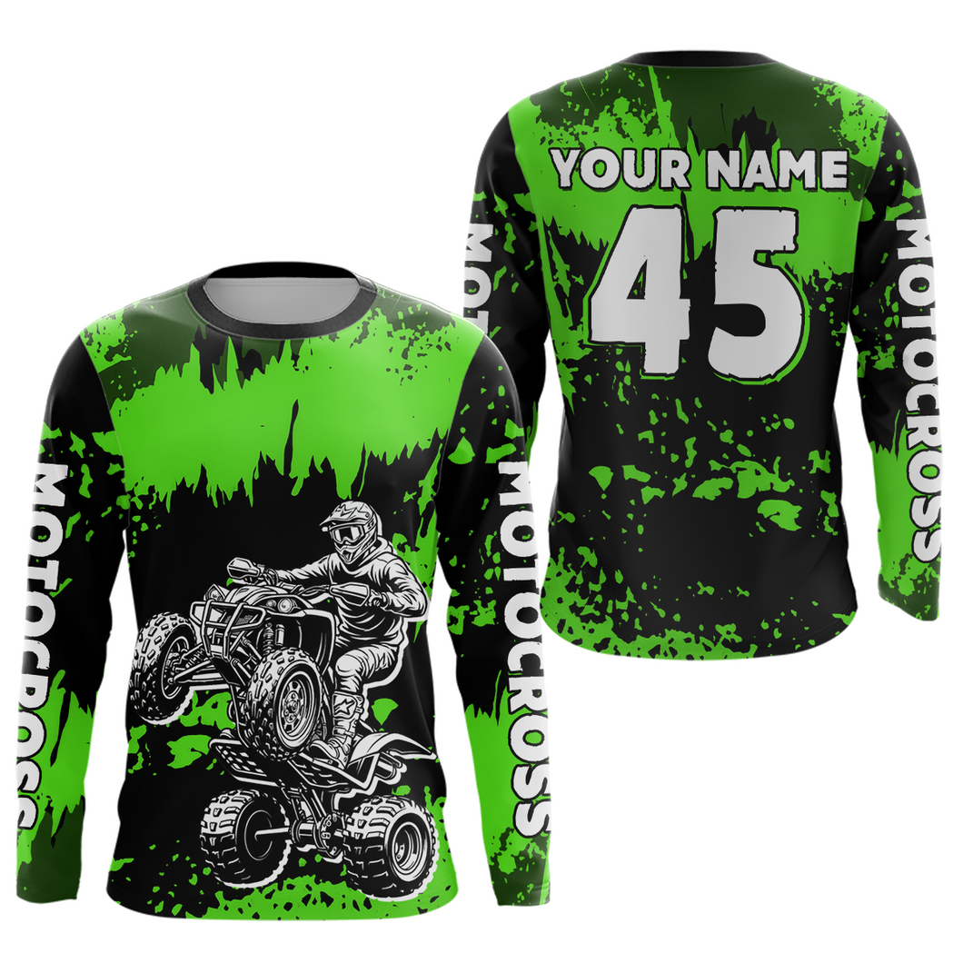 Green ATV Motocross Jersey Kid Adult Custom Quad Bike Jersey Off-Road Shirt UPF30+ DNT59