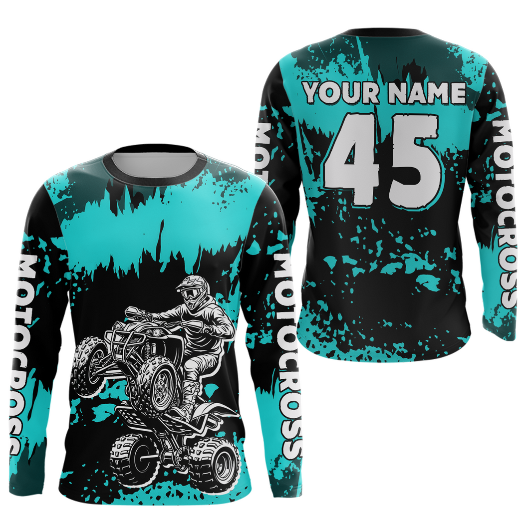 Turquoise ATV Motocross Jersey Kid Adult Custom Quad Bike Jersey Off-Road Shirt UPF30+ DNT59