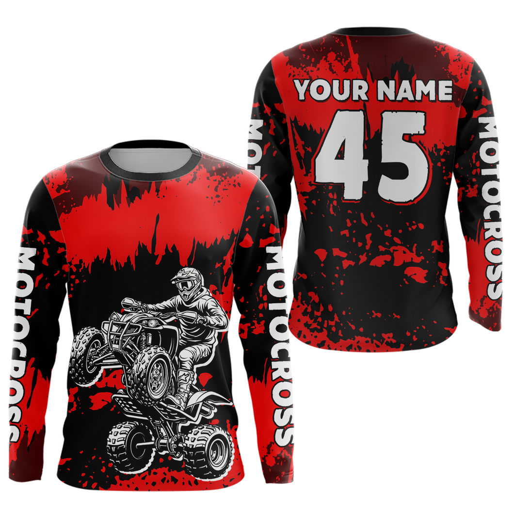 Red ATV Motocross Jersey Kid Adult Custom Quad Bike Jersey Off-Road Shirt UPF30+ DNT59