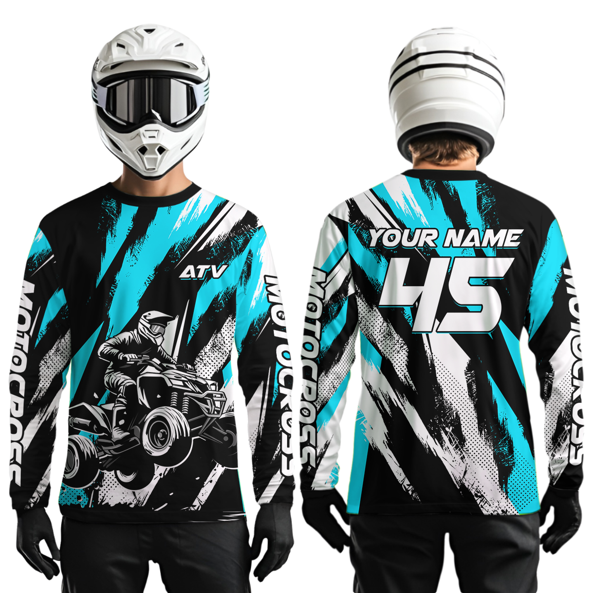 Turquoise ATV Motocross Shirts Kid Men Women Custom Quad Bike Off-Road Shirt UPF30+ DNT60