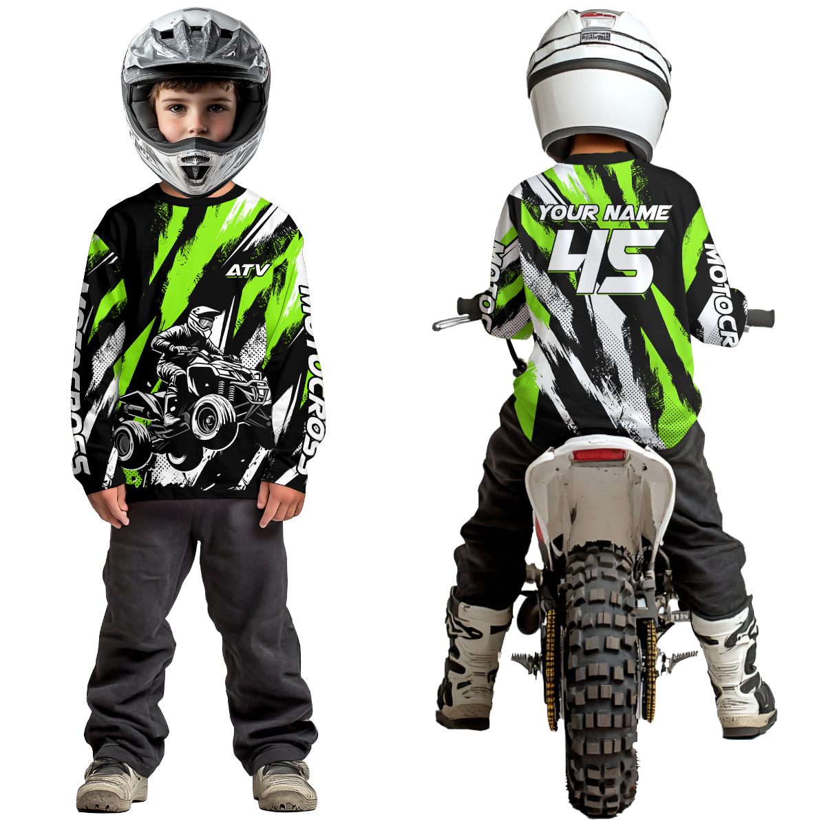 Green ATV Motocross Shirts Kid Men Women Custom Quad Bike Off-Road Shirt UPF30+ DNT60