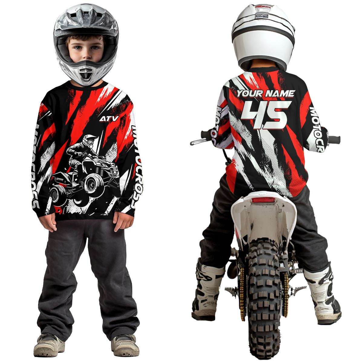 Red ATV Motocross Shirts Kid Men Women Custom Quad Bike Off-Road Shirt UPF30+ DNT60