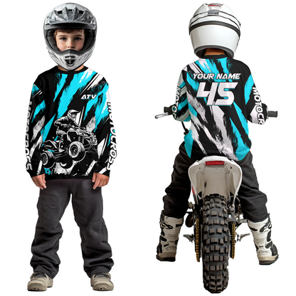 Turquoise ATV Motocross Shirts Kid Men Women Custom Quad Bike Off-Road Shirt UPF30+ DNT60