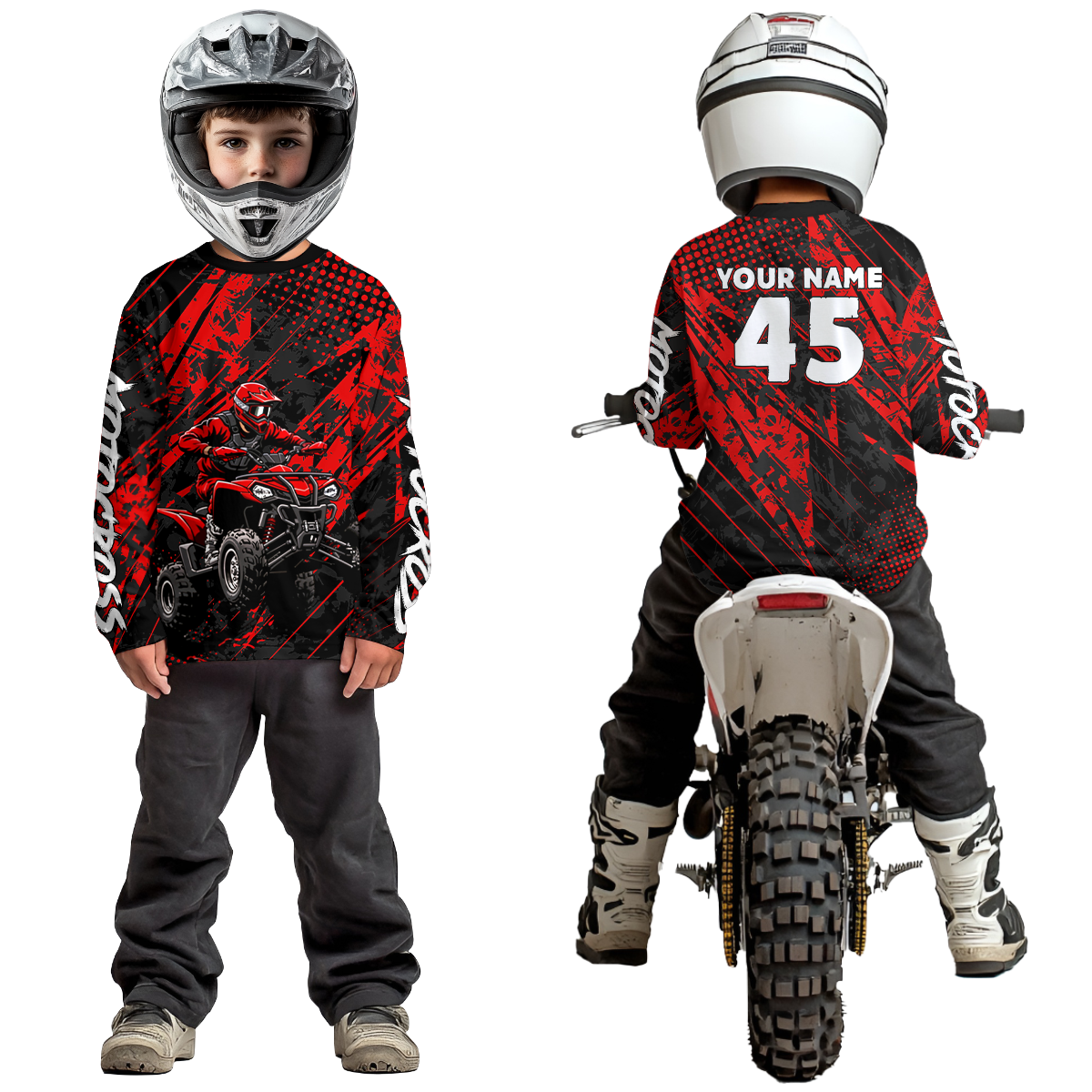 Custom Red ATV Motocross Shirts Kid Men Women Off-Road Quad Bike Shirt UPF30+ DNT61