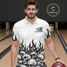 Load image into Gallery viewer, Custom Skull Flame Bowling Jersey for Men Bowling Team Shirts Bowling League Polo &amp; 1/4 Zip HNT305