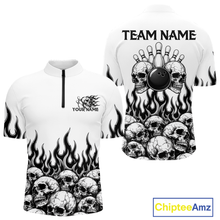 Load image into Gallery viewer, Custom Skull Flame Bowling Jersey for Men Bowling Team Shirts Bowling League Polo &amp; 1/4 Zip HNT305